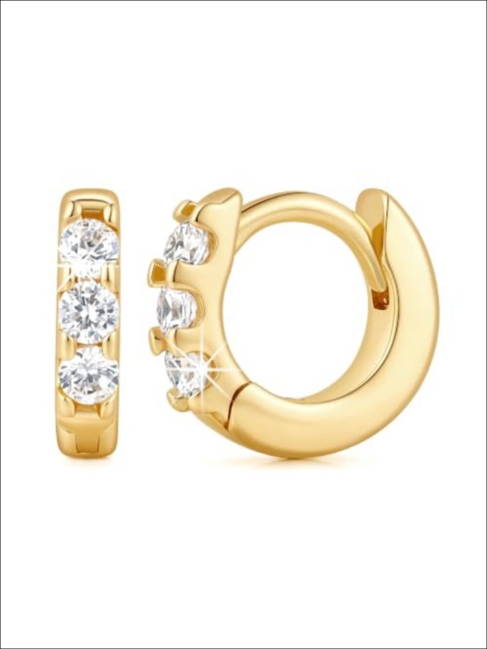 14K Gold Plated Hoop Earrings Half Pave Small Huggie Hoops